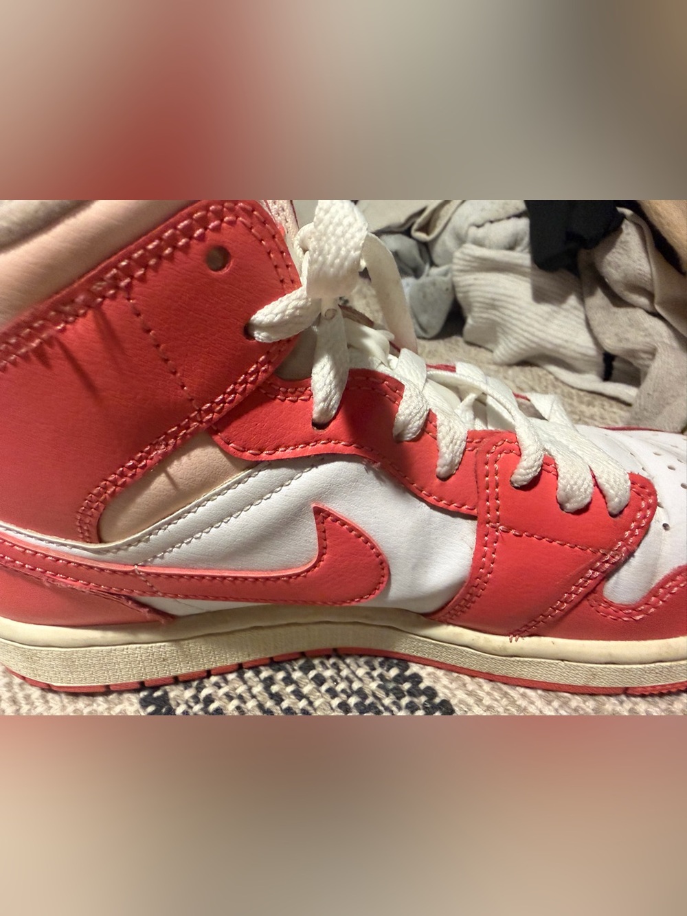 Nike High-Top Sneakers in Coral Pink & White